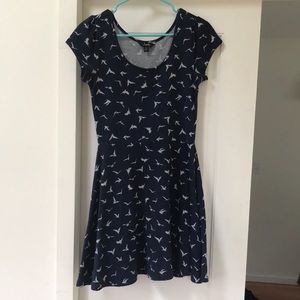 Bird print fit and flare dress